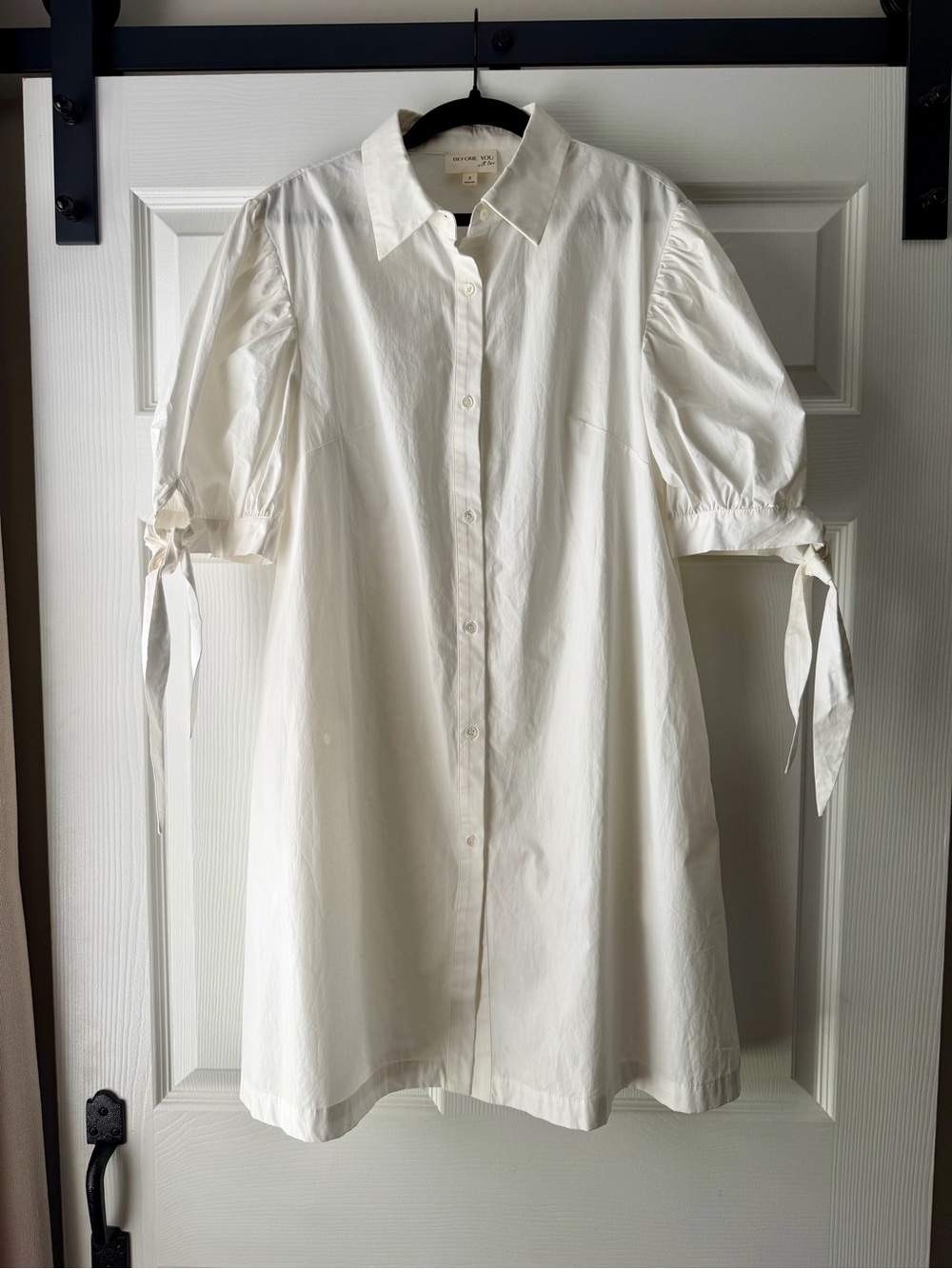 Before You Button-Front Tie-Sleeve White Shirt Dress 100% cotton Small